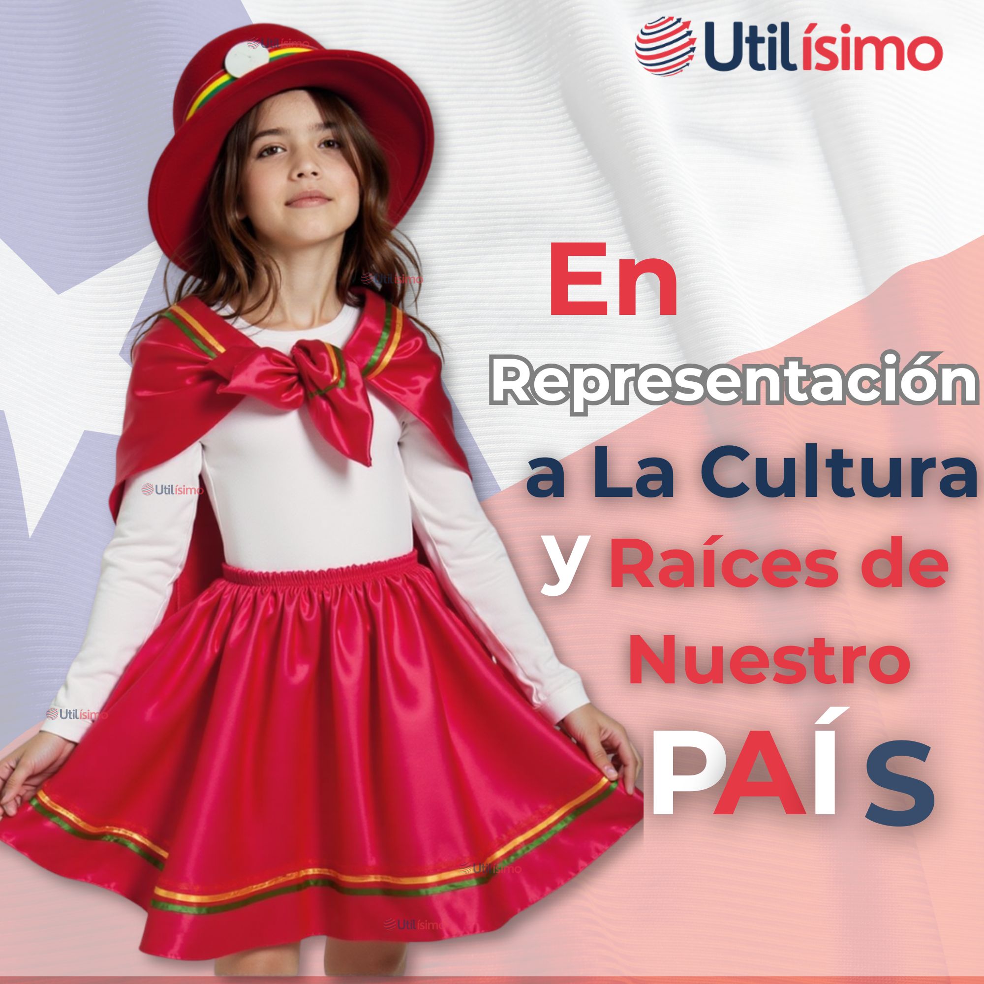 TRAJE NORTINO NIÑA 3 PIEZAS + POLERA BLANCA FIESTAS PATRIAS BAILE NORTINO - 7
