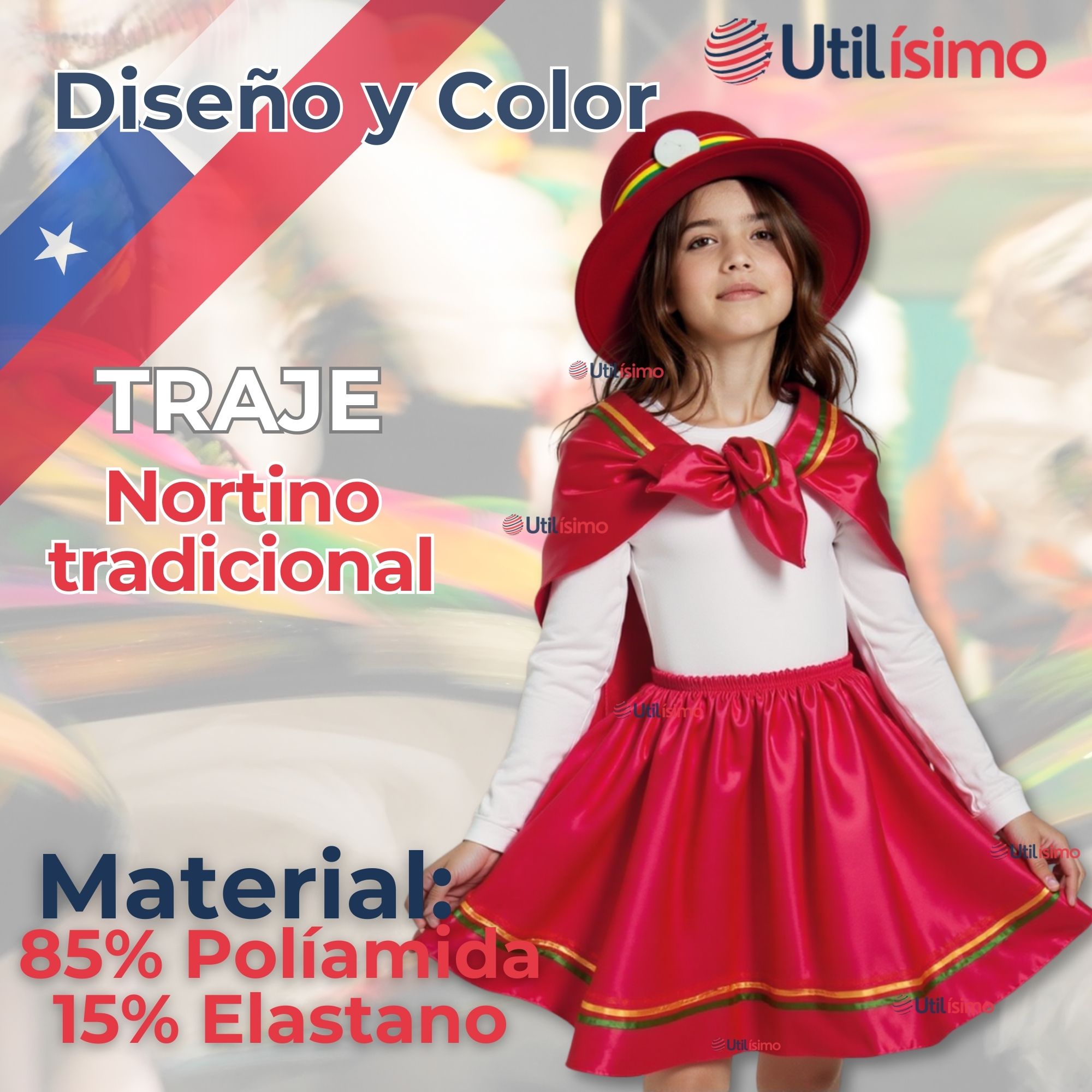 PACK 3 TRAJE NORTINO NIÑA 3 PIEZAS + POLERA BLANCA FIESTAS PATRIAS BAILE NORTINO - 5