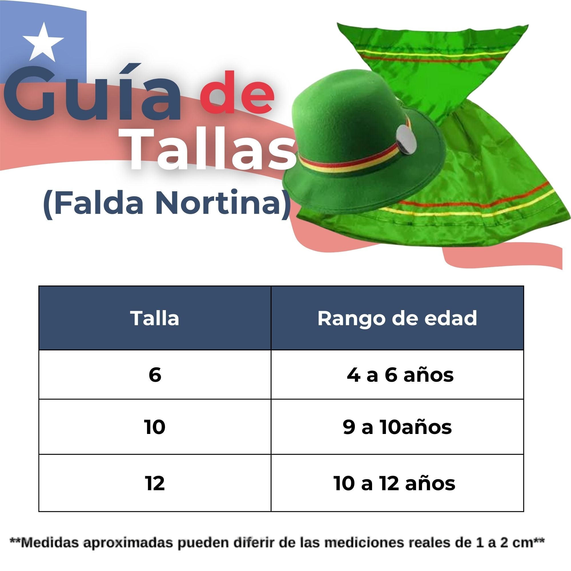TRAJE NORTINO NIÑA 3 PIEZAS + POLERA BLANCA FIESTAS PATRIAS BAILE NORTINO - 3