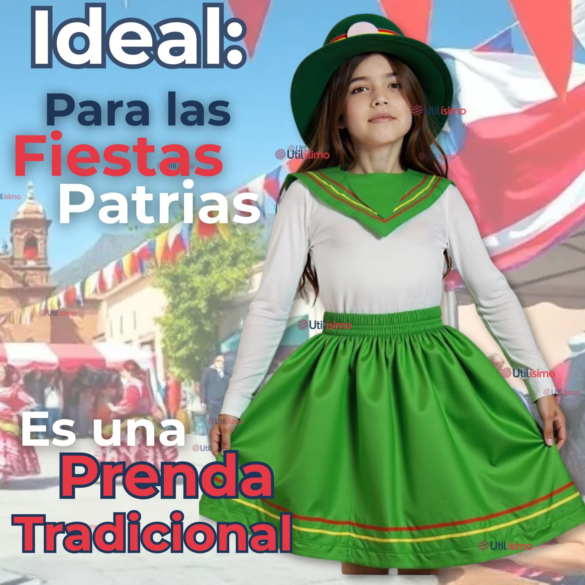 PACK 6 TRAJE NORTINO NIÑA 3 PIEZAS + POLERA BLANCA FIESTAS PATRIAS BAILE NORTINO - 6