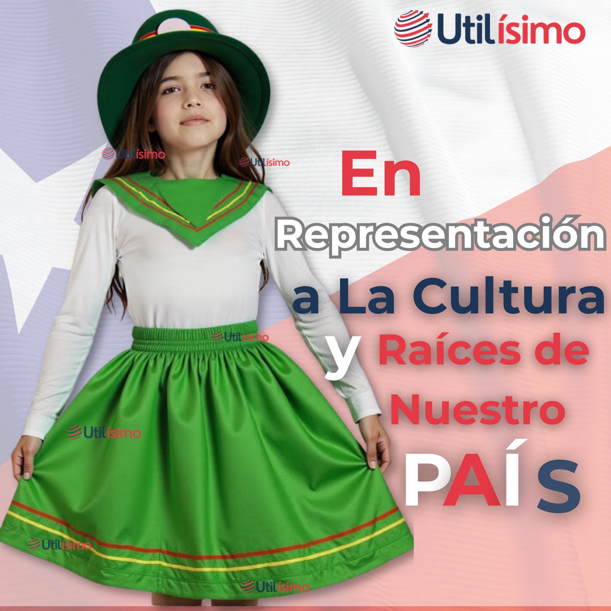 PACK 6 TRAJE NORTINO NIÑA 3 PIEZAS + POLERA BLANCA FIESTAS PATRIAS BAILE NORTINO - 7