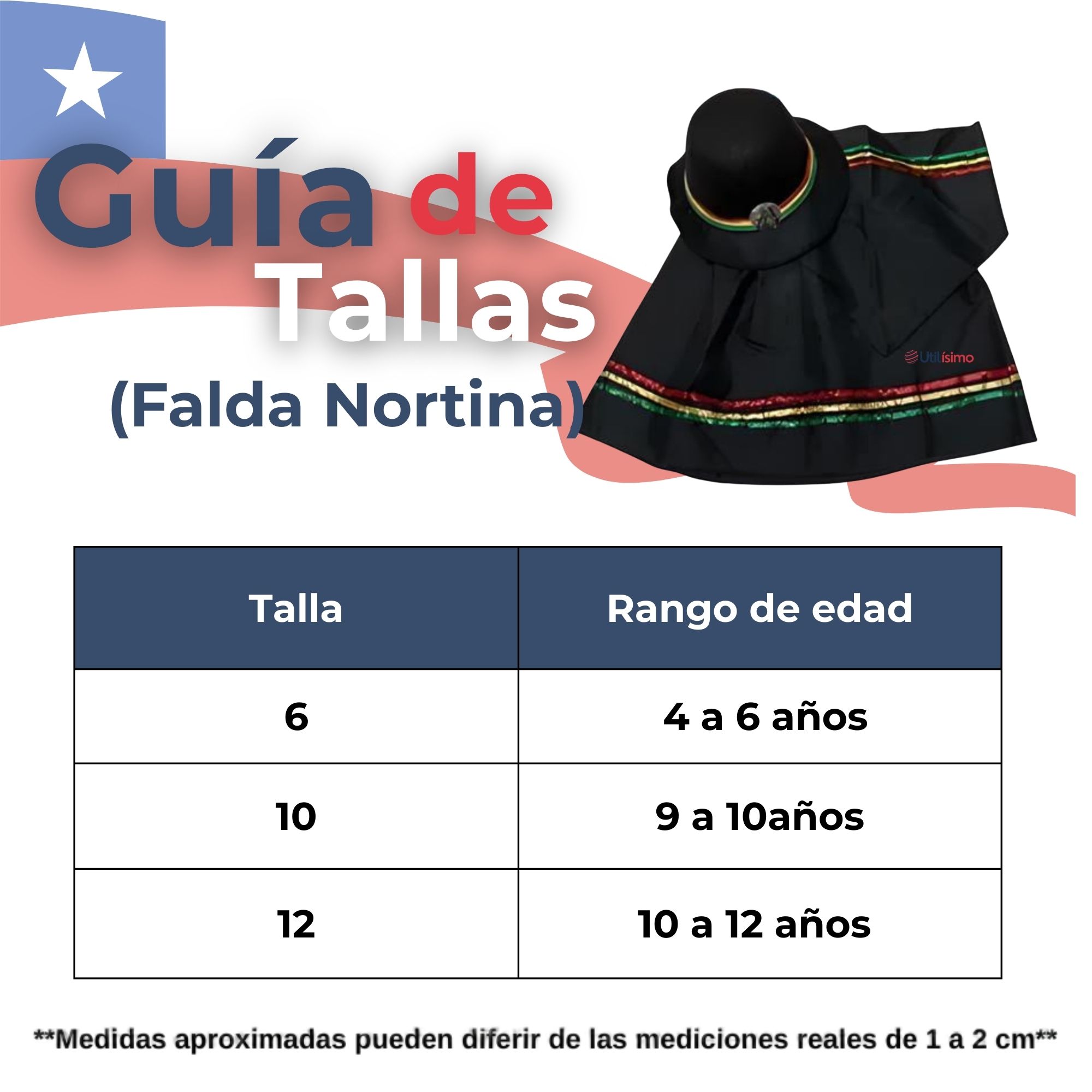 PACK 6 TRAJE NORTINO NIÑA 3 PIEZAS + POLERA BLANCA FIESTAS PATRIAS BAILE NORTINO - 3