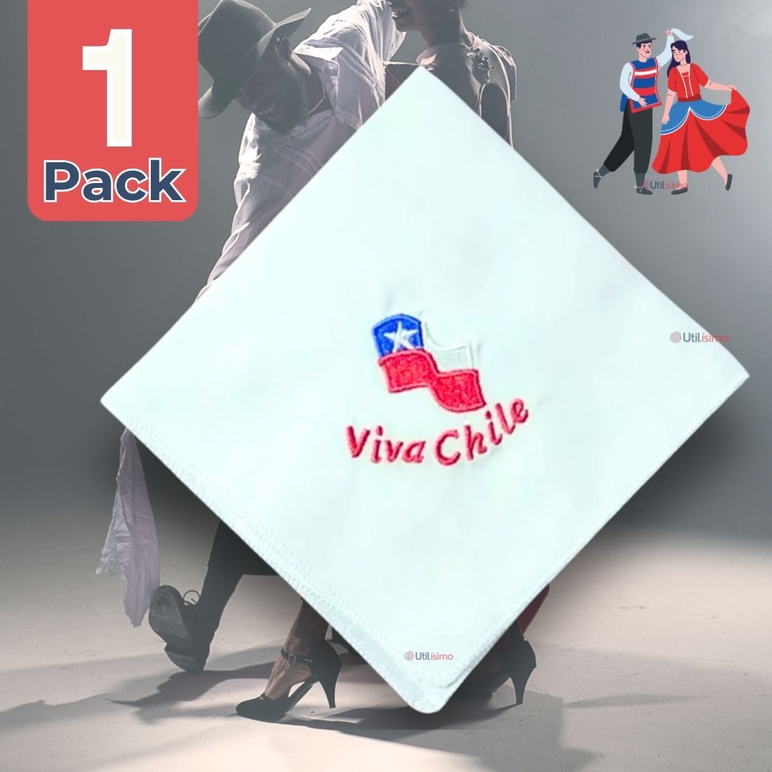 PAÑUELO BAILE CUECA 36 CM BORDADO VIVA CHILE FIESTAS PATRIAS - 1