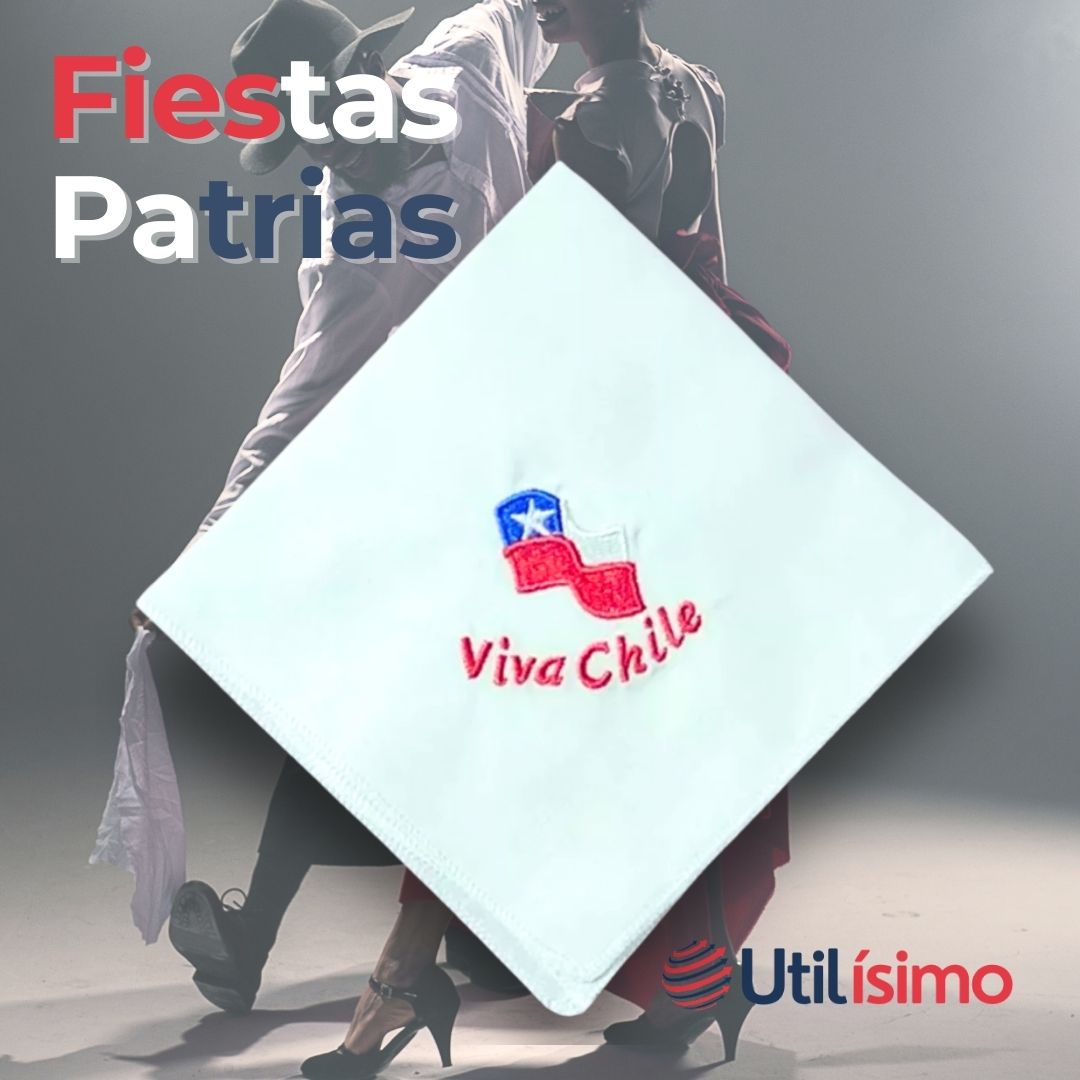 PAÑUELO BAILE CUECA 36 CM BORDADO VIVA CHILE FIESTAS PATRIAS - 7