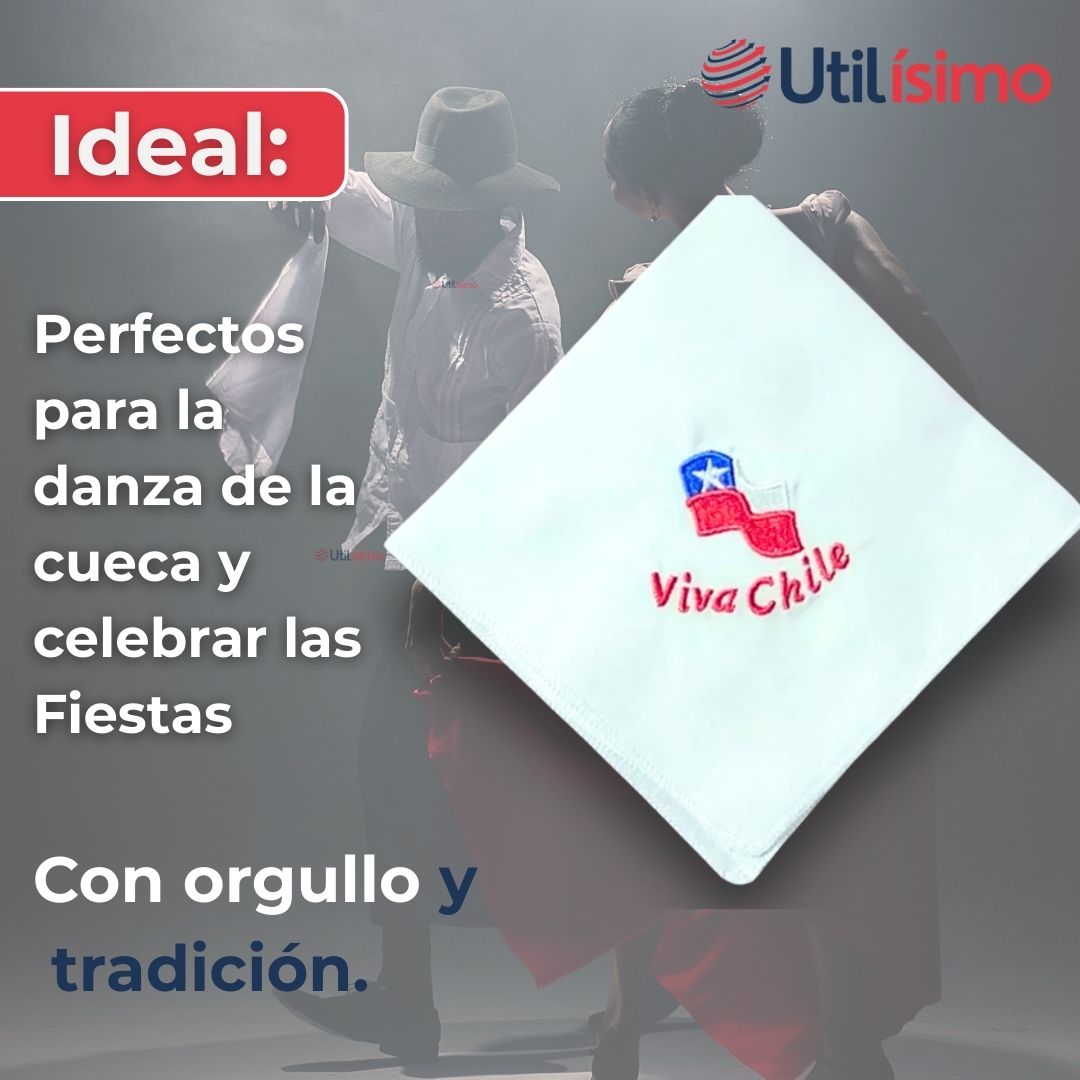 PACK 3 PAÑUELOS BAILE CUECA 36 CM BORDADO VIVA CHILE FIESTAS PATRIAS - 6
