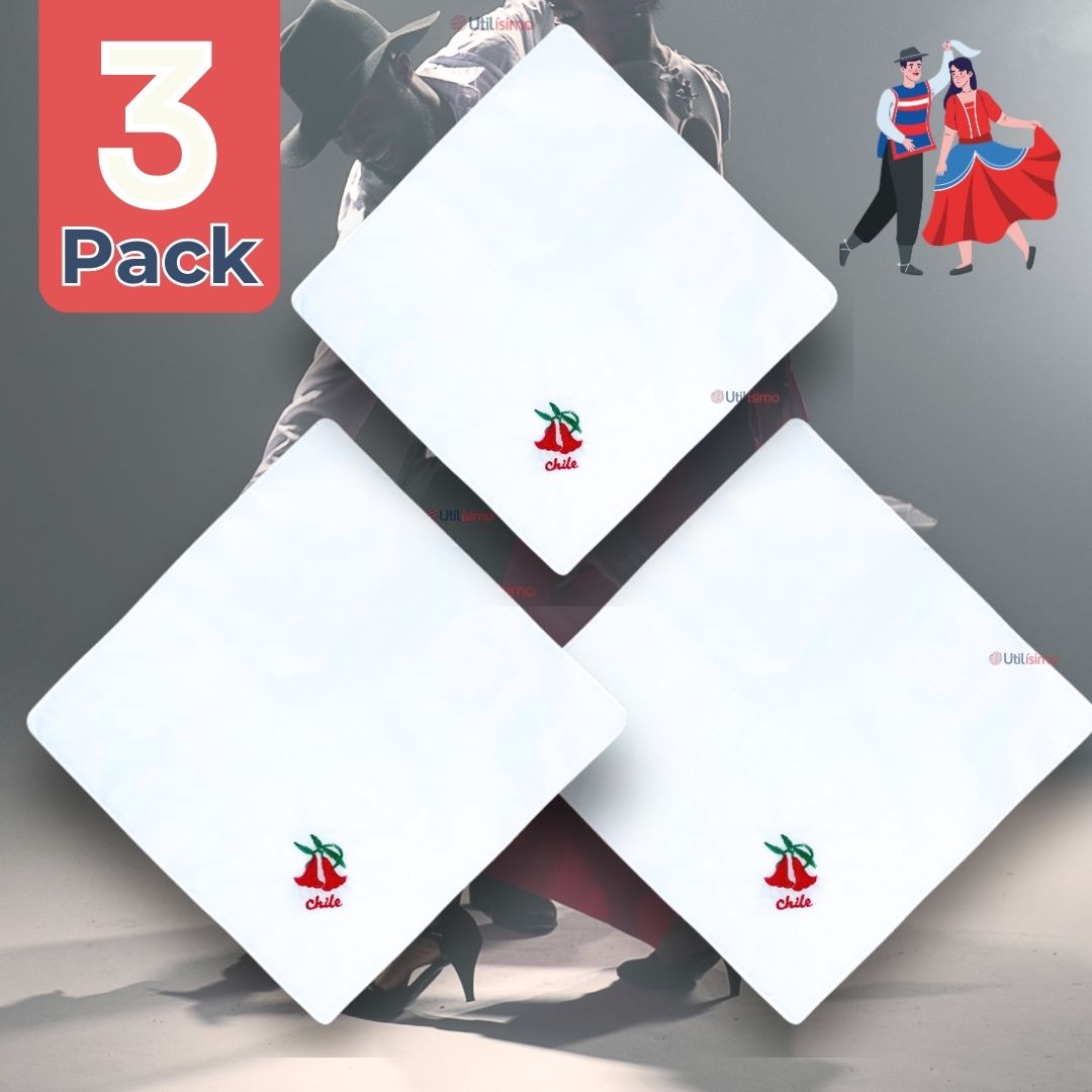 PACK 3 PAÑUELOS BAILE CUECA 36 CM BORDADOS COPIHUE FIESTAS PATRIAS - 1