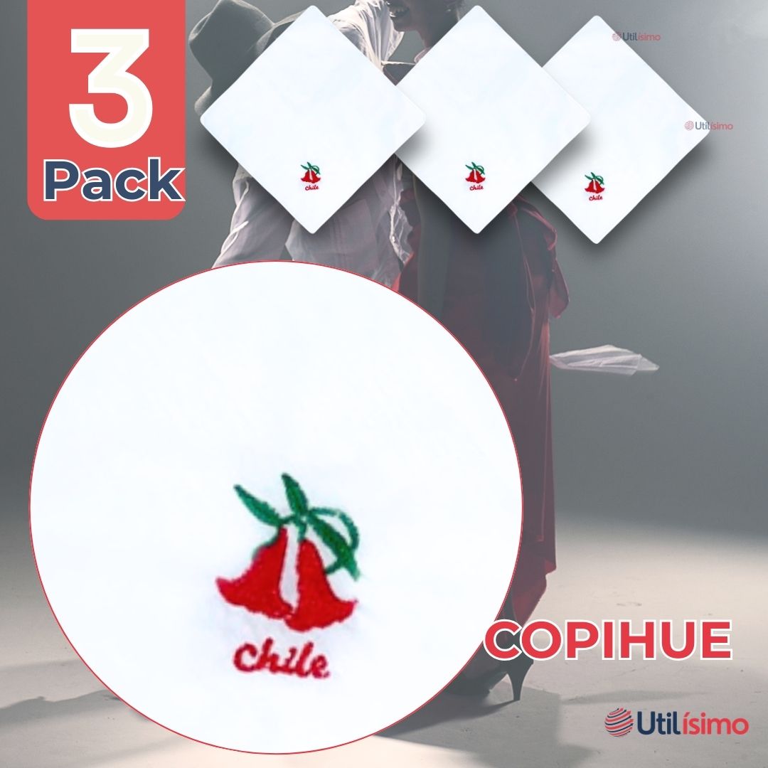 PACK 3 PAÑUELOS BAILE CUECA 36 CM BORDADOS COPIHUE FIESTAS PATRIAS - 2
