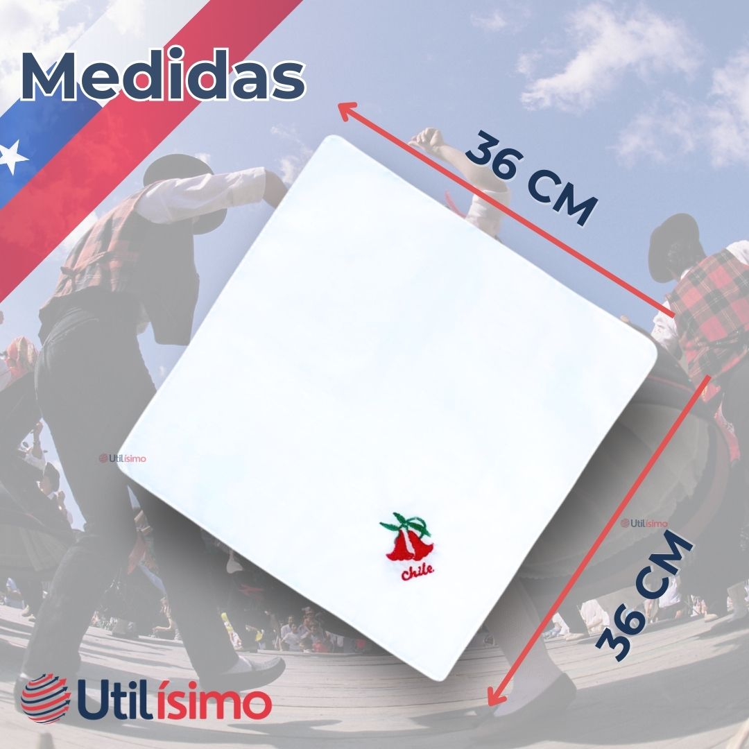 PACK 3 PAÑUELOS BAILE CUECA 36 CM BORDADOS COPIHUE FIESTAS PATRIAS - 3