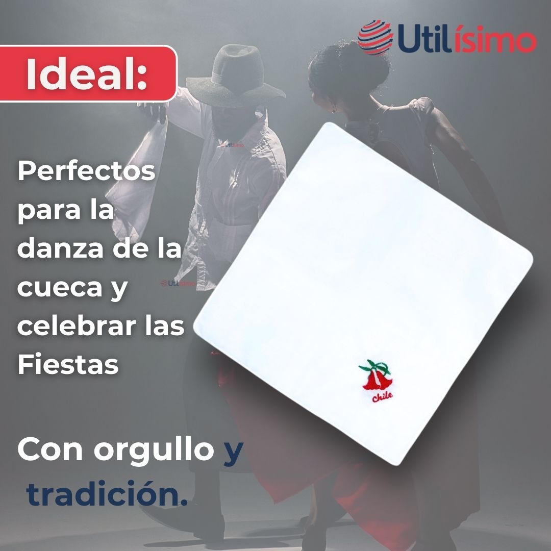 PACK 3 PAÑUELOS BAILE CUECA 36 CM BORDADOS COPIHUE FIESTAS PATRIAS - 6