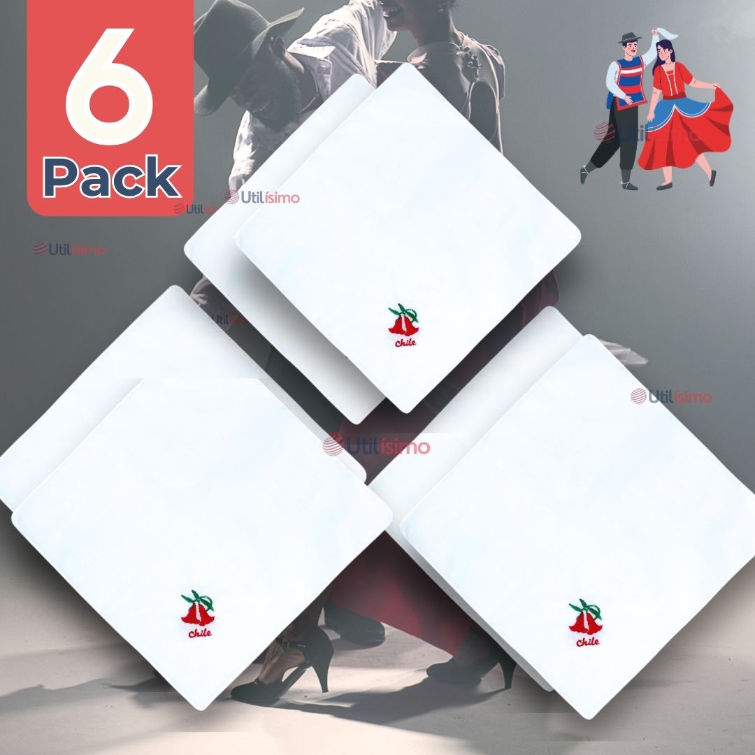 PACK 6 PAÑUELOS BAILE CUECA 36 CM BORDADOS VIVA CHILE FIESTAS PATRIAS - 1