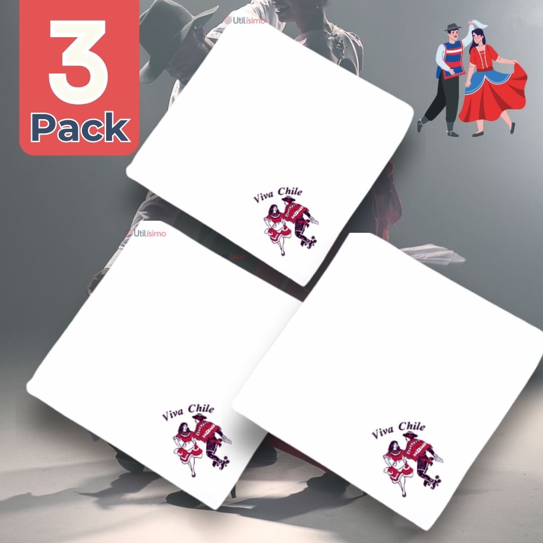 PACK 3 PAÑUELOS BAILE CUECA 36CM BORDADO PAREJA FIESTAS PATRIAS - 1
