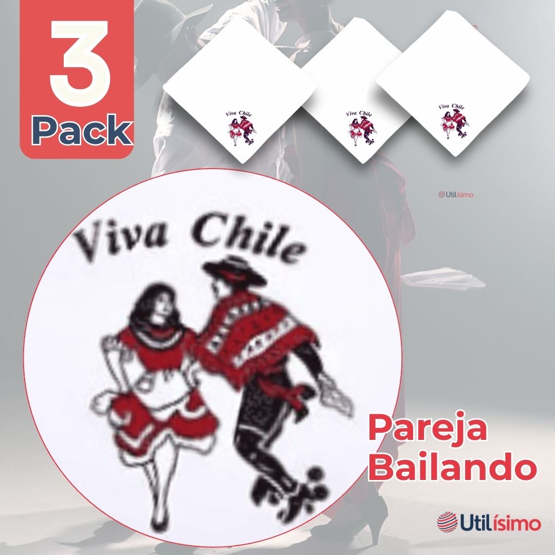 PACK 3 PAÑUELOS BAILE CUECA 36CM BORDADO PAREJA FIESTAS PATRIAS - 2
