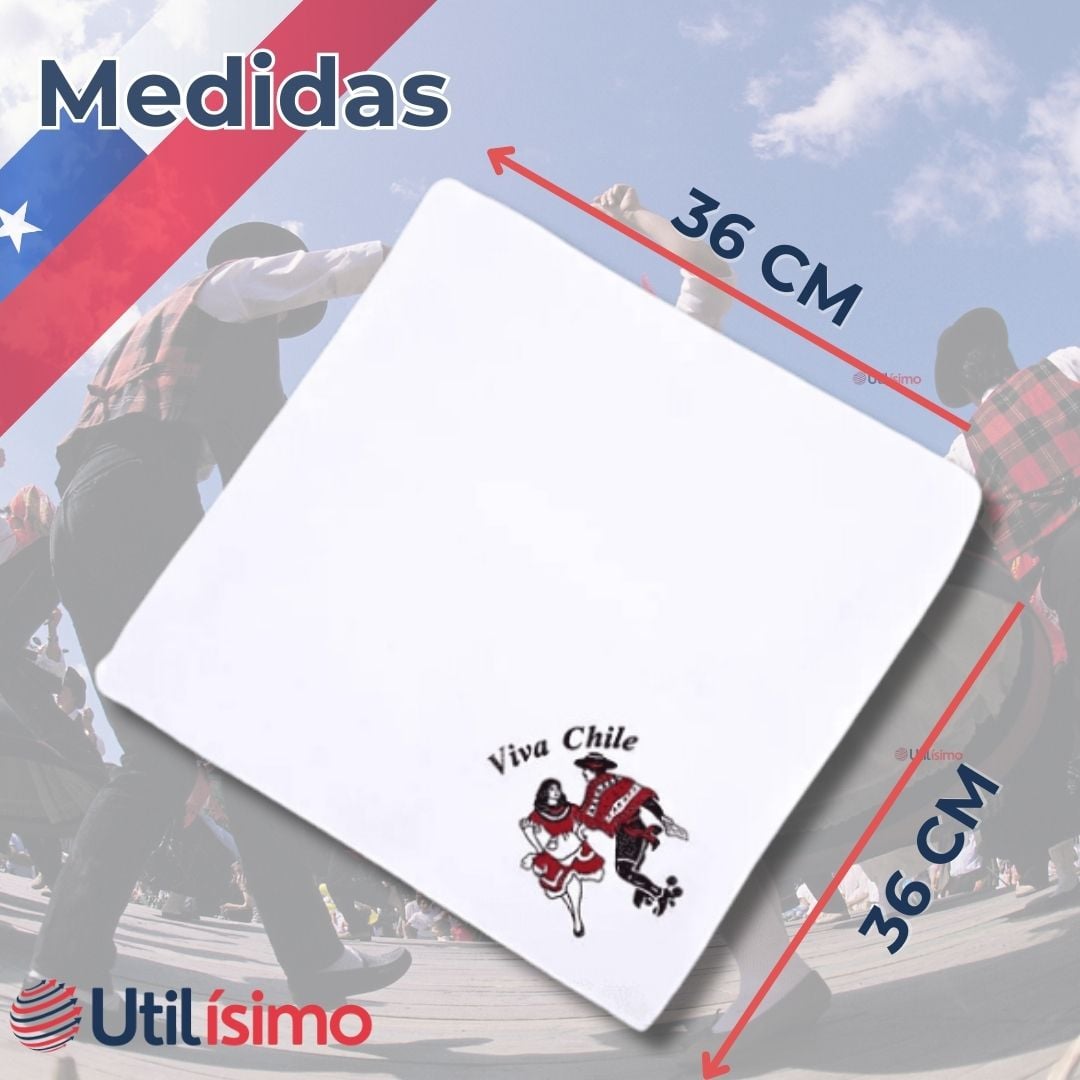 PACK 3 PAÑUELOS BAILE CUECA 36CM BORDADO PAREJA FIESTAS PATRIAS - 3