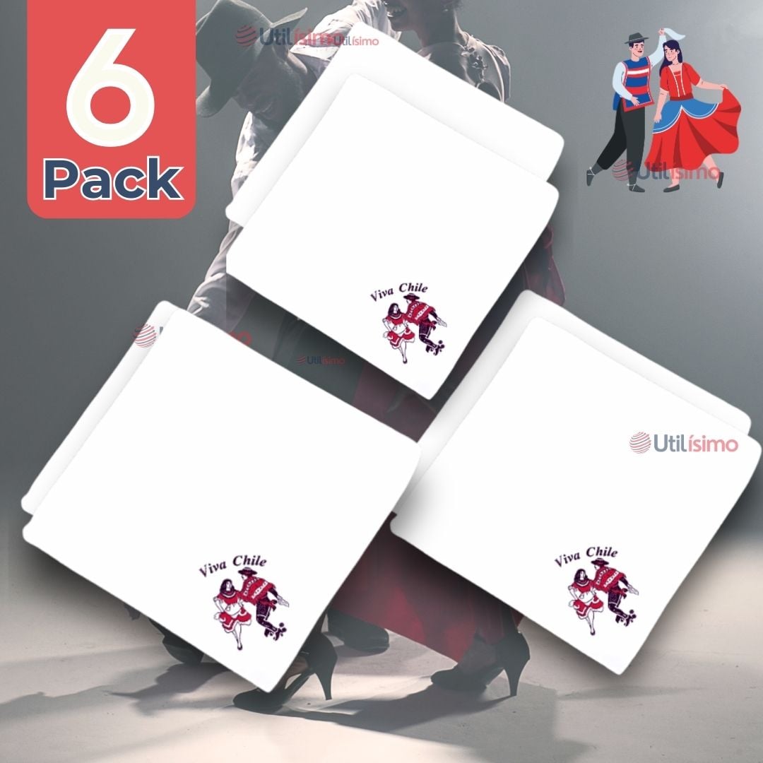 PACK 6 PAÑUELOS BAILE CUECA 36CM BORDADO PAREJA FIESTAS PATRIAS - 1