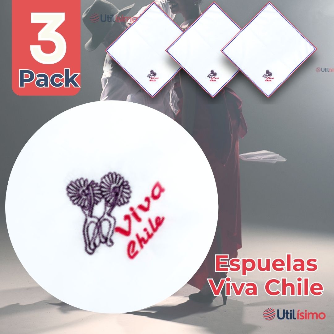 PACK 3 PAÑUELOS BAILE CUECA 45CM BORDADO ESPUELAS FIESTAS PATRIAS - 2
