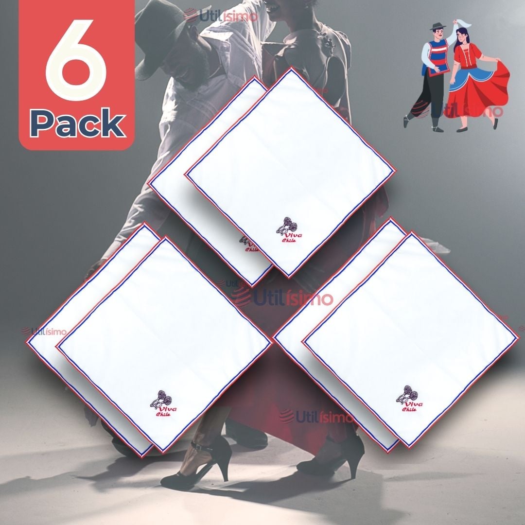 PACK 6 PAÑUELOS BAILE CUECA 45CM BORDADO ESPUELAS FIESTAS PATRIAS - 1