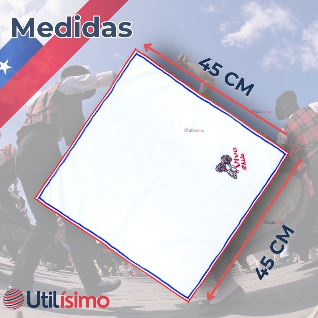 PACK 6 PAÑUELOS BAILE CUECA 45CM BORDADO ESPUELAS FIESTAS PATRIAS - 3
