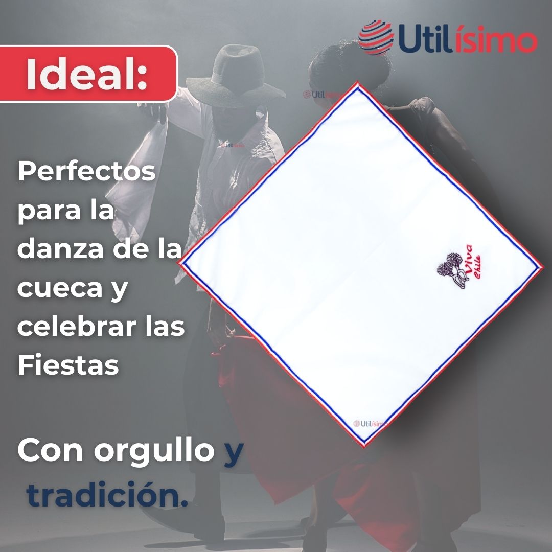 PACK 6 PAÑUELOS BAILE CUECA 45CM BORDADO ESPUELAS FIESTAS PATRIAS - 7