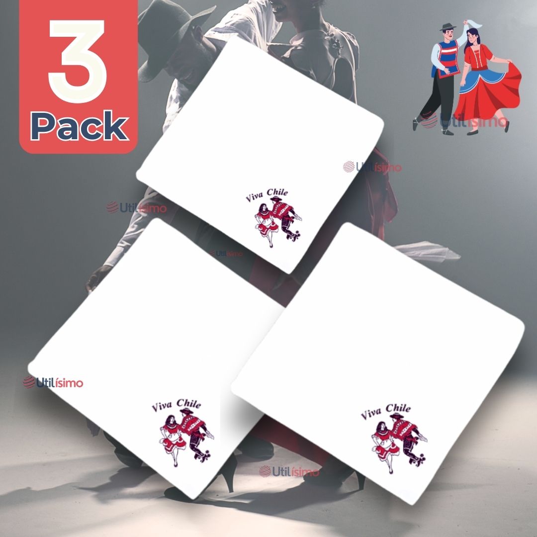 PACK 3 PAÑUELOS BAILE CUECA 45CM BORDADO PAREJA FIESTAS PATRIAS - 1