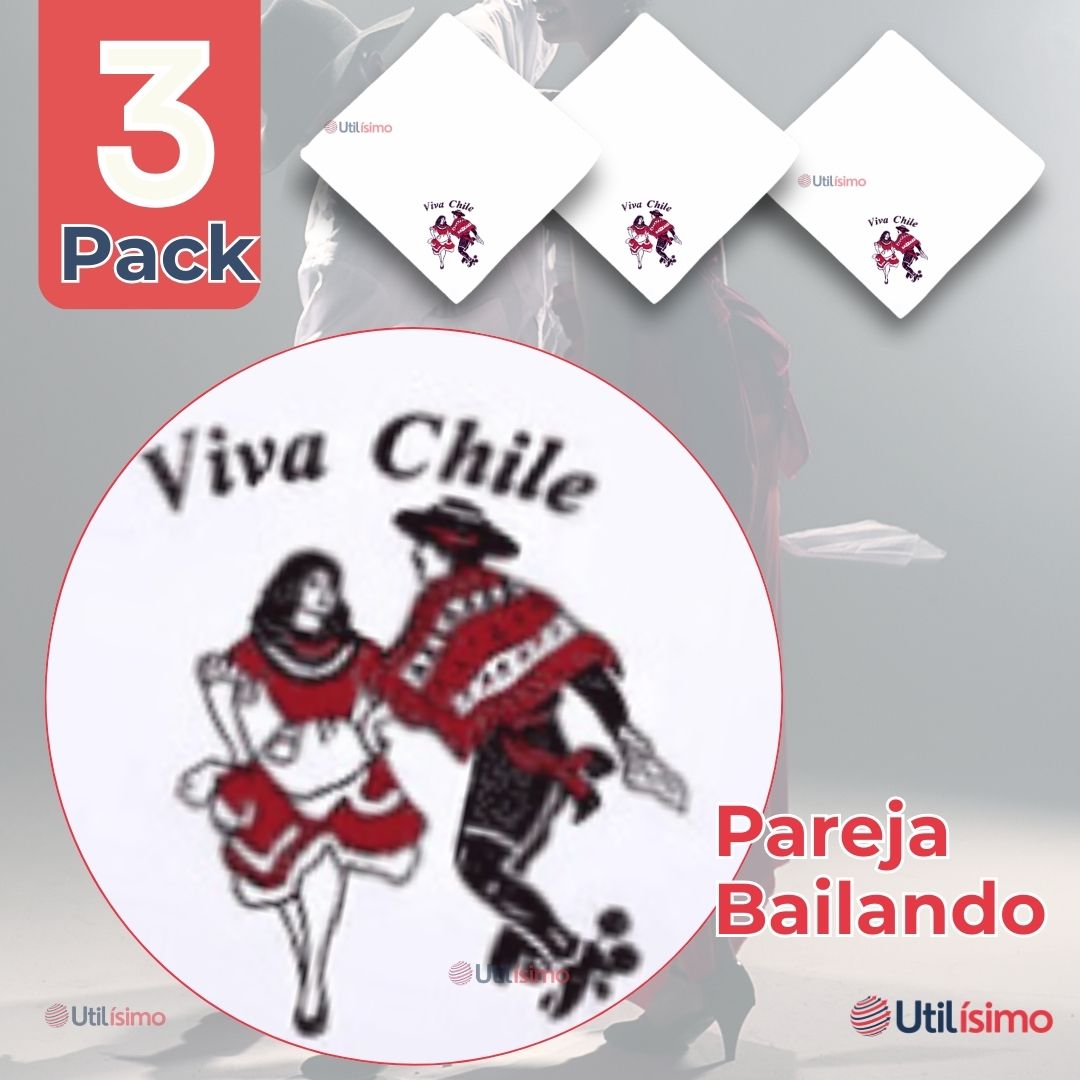 PACK 3 PAÑUELOS BAILE CUECA 45CM BORDADO PAREJA FIESTAS PATRIAS - 2