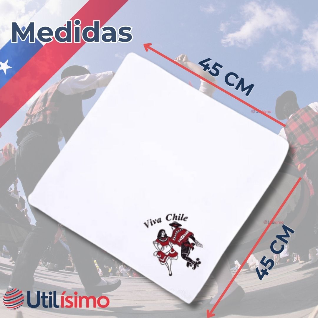 PACK 3 PAÑUELOS BAILE CUECA 45CM BORDADO PAREJA FIESTAS PATRIAS - 3