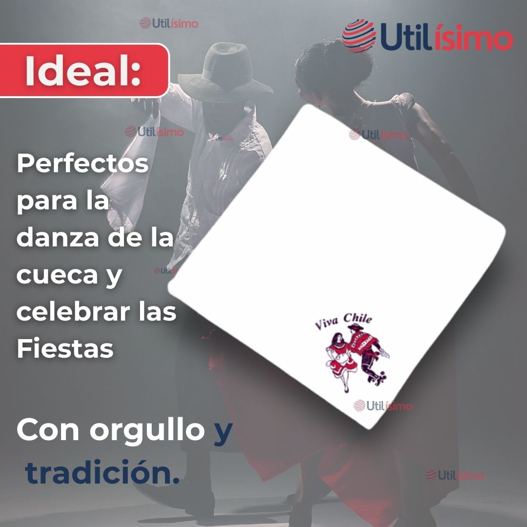 PACK 3 PAÑUELOS BAILE CUECA 45CM BORDADO PAREJA FIESTAS PATRIAS - 6