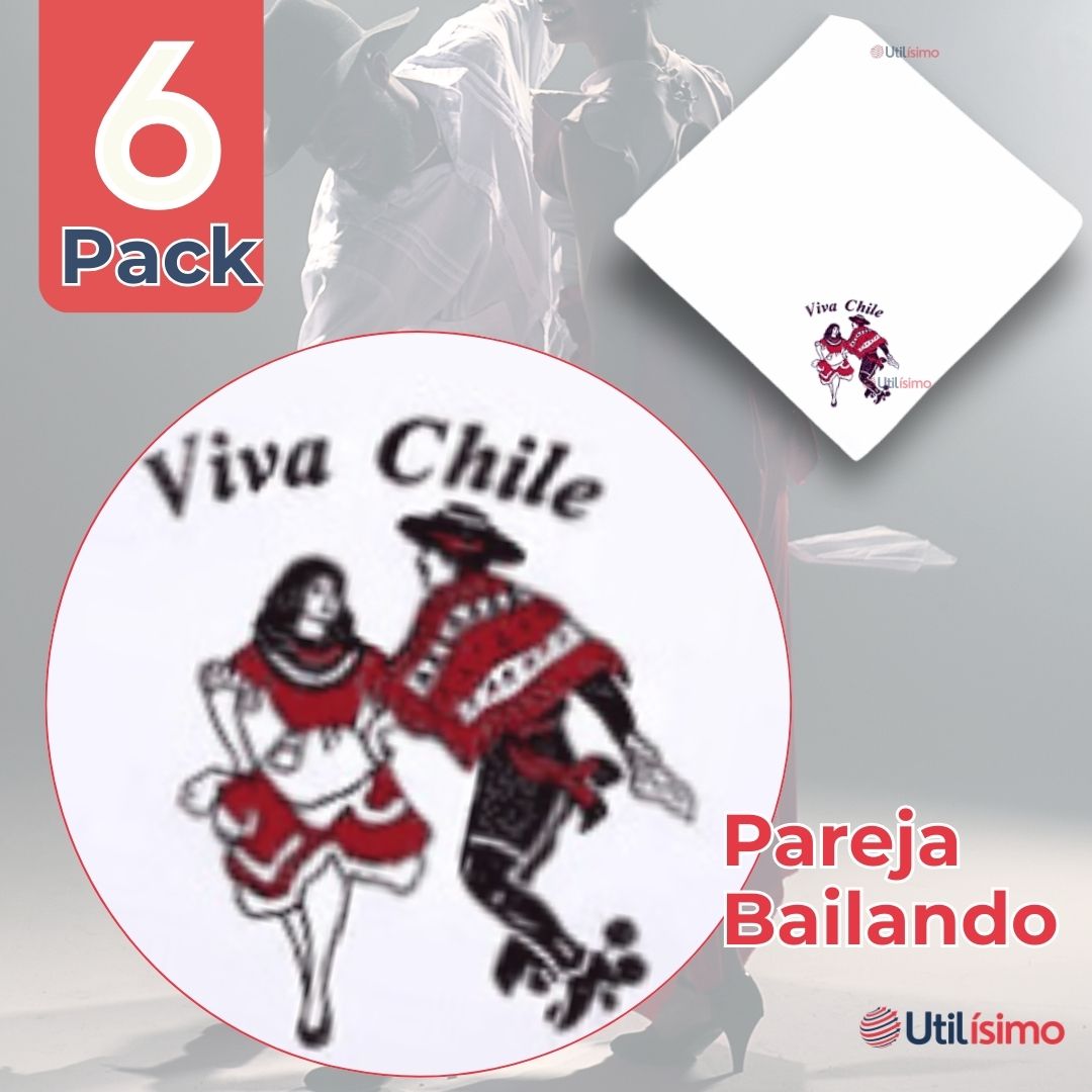 PACK 6 PAÑUELOS BAILE CUECA 45CM BORDADO PAREJA FIESTAS PATRIAS - 2