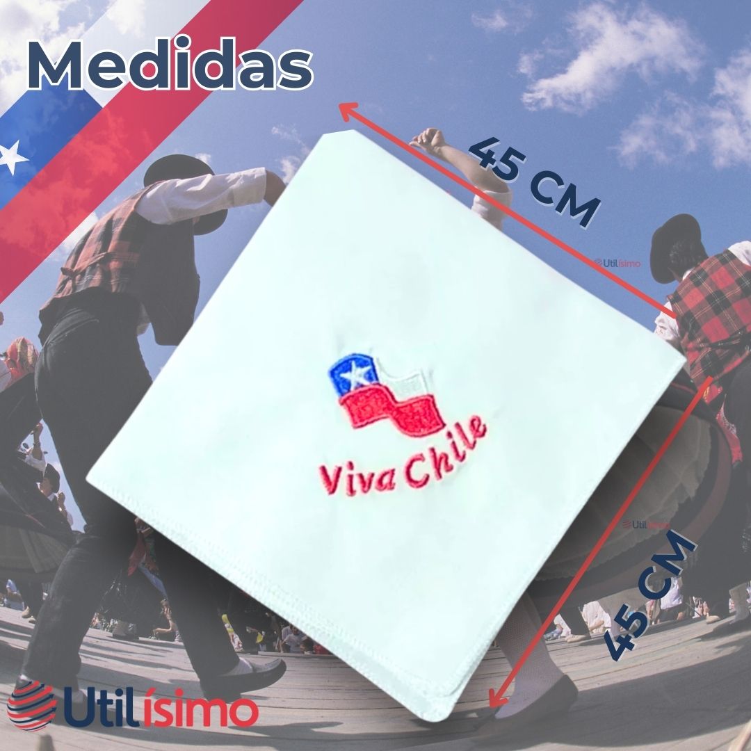 PAÑUELOS BAILE CUECA 45CM BORDADO VIVA CHILE FIESTAS PATRIAS - 3