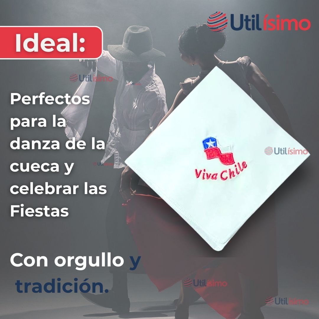 PAÑUELOS BAILE CUECA 45CM BORDADO VIVA CHILE FIESTAS PATRIAS - 6