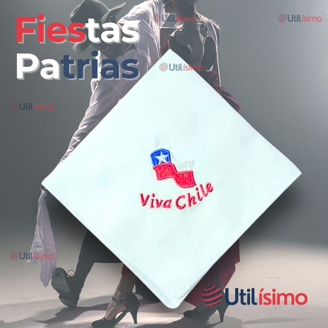 PACK 3 PAÑUELOS BAILE CUECA 45CM BORDADO VIVA CHILE FIESTAS PATRIAS - 7