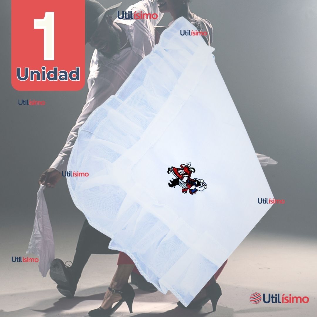 PAÑUELO BAILE CUECA 36 CM CON BORDES BORDADO PAREJA FIESTAS PATRIAS - 1
