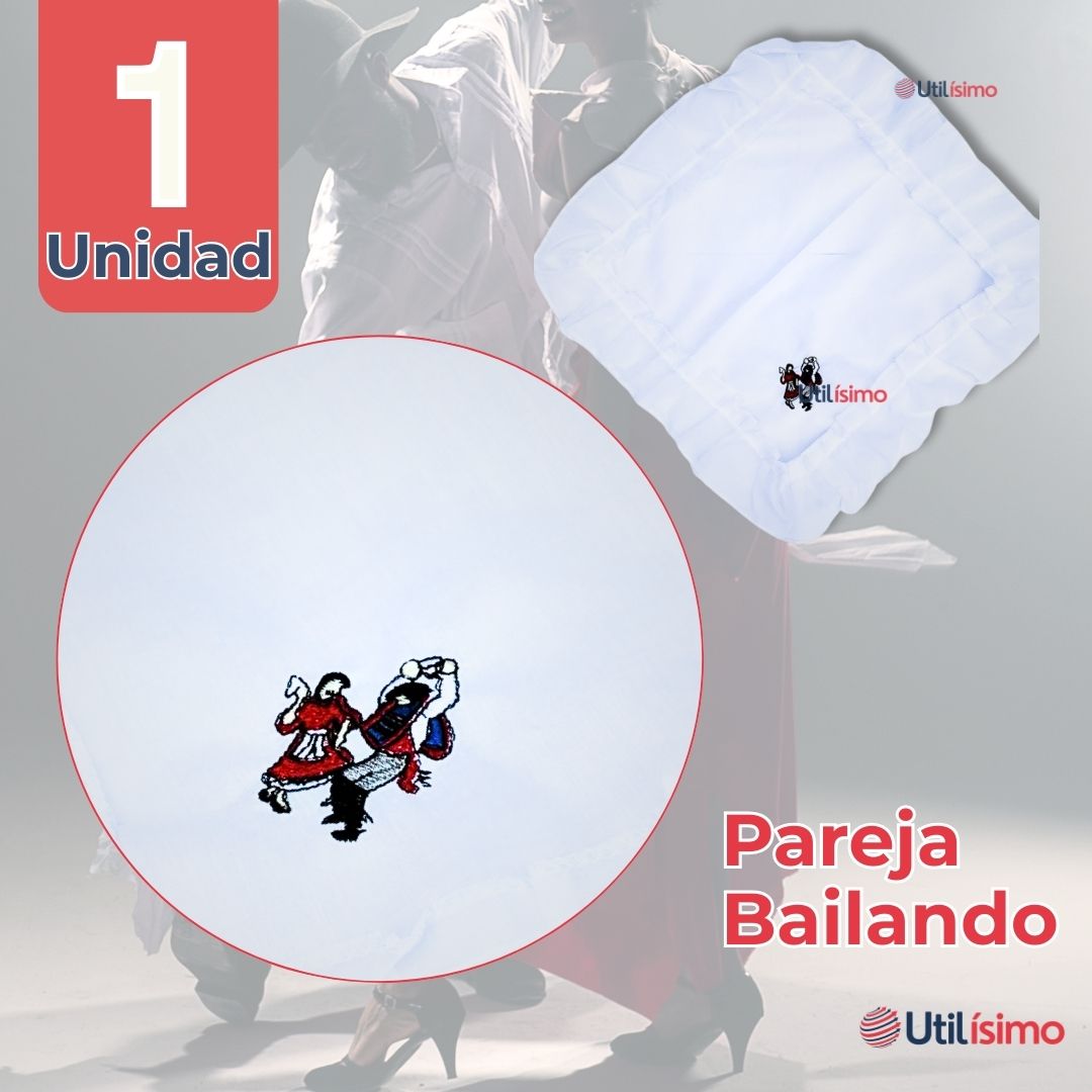 PAÑUELO BAILE CUECA 36 CM CON BORDES BORDADO PAREJA FIESTAS PATRIAS - 2