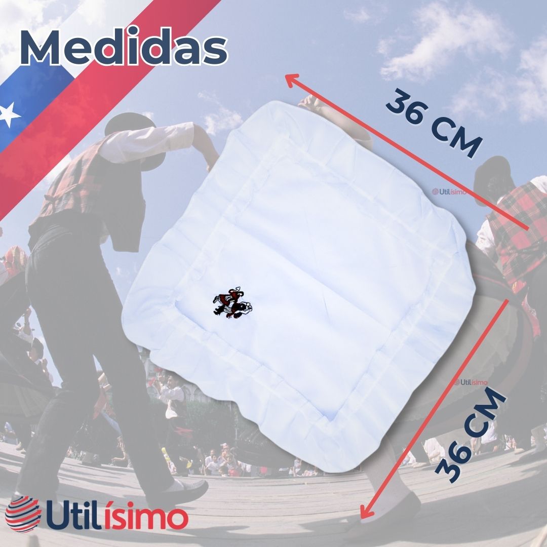 PAÑUELO BAILE CUECA 36 CM CON BORDES BORDADO PAREJA FIESTAS PATRIAS - 3