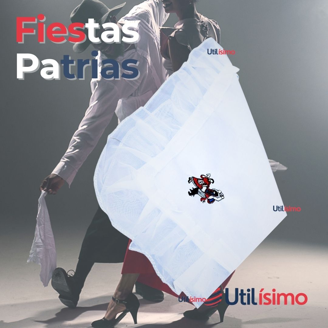 PAÑUELO BAILE CUECA 36 CM CON BORDES BORDADO PAREJA FIESTAS PATRIAS - 6
