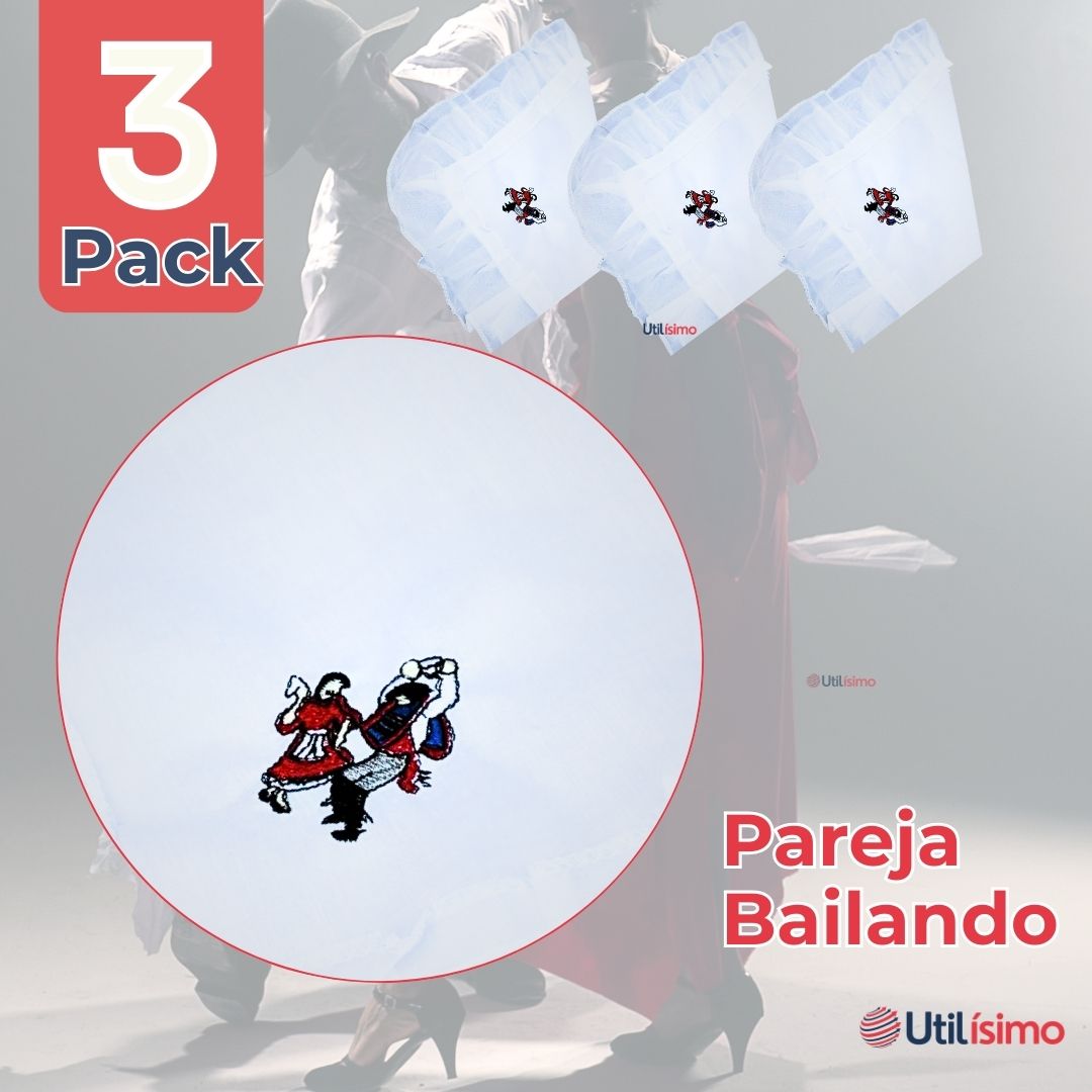PACK 3 PAÑUELOS BAILE CUECA 36 CM CON BORDES PAREJA FIESTAS PATRIAS - 2