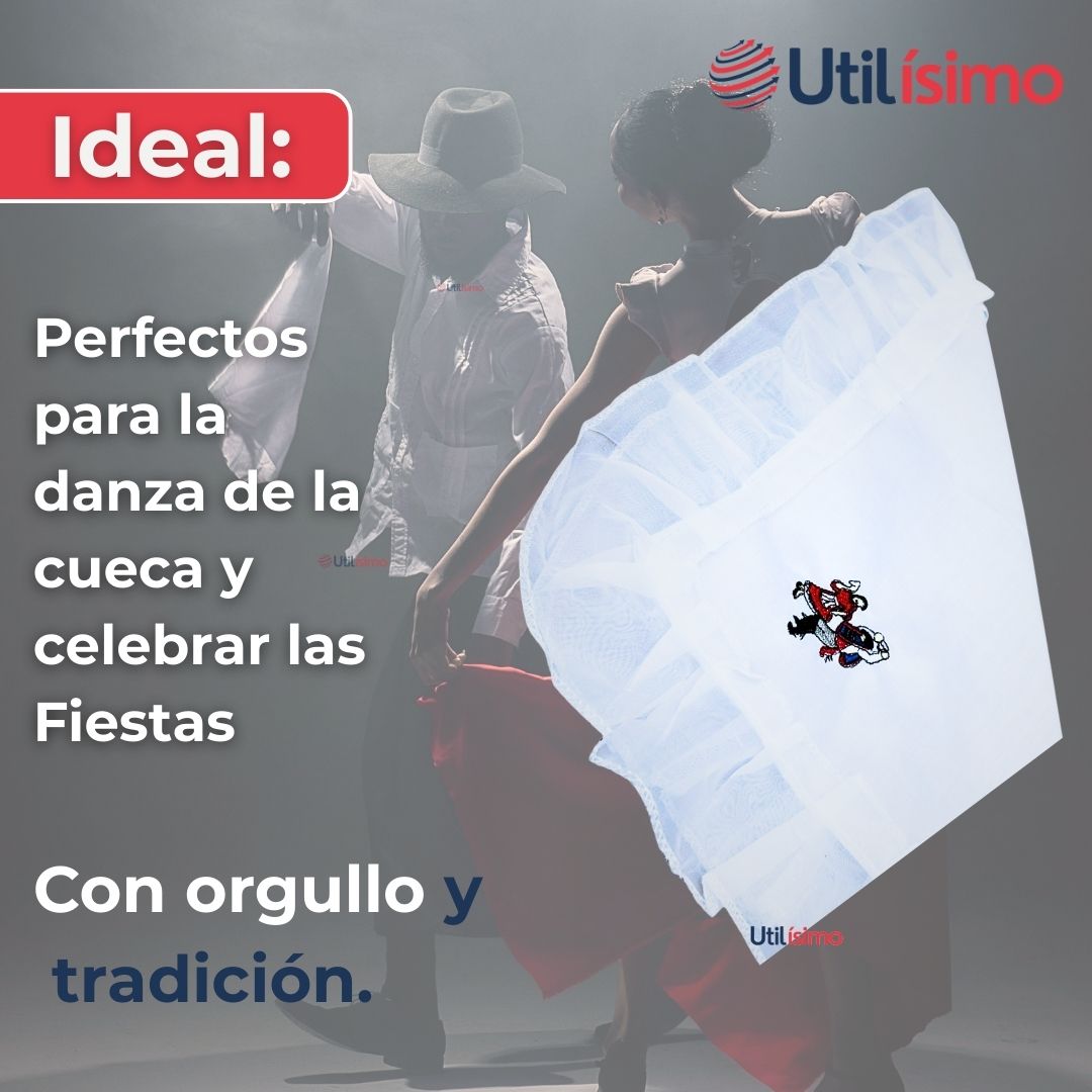PACK 3 PAÑUELOS BAILE CUECA 36 CM CON BORDES PAREJA FIESTAS PATRIAS - 6