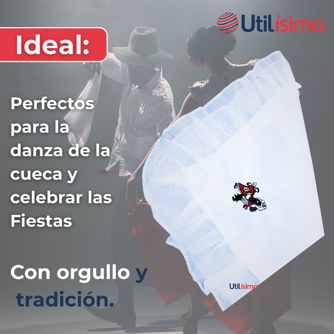 PACK 6 PAÑUELOS BAILE CUECA 36 CM CON BORDES PAREJA FIESTAS PATRIAS - 6