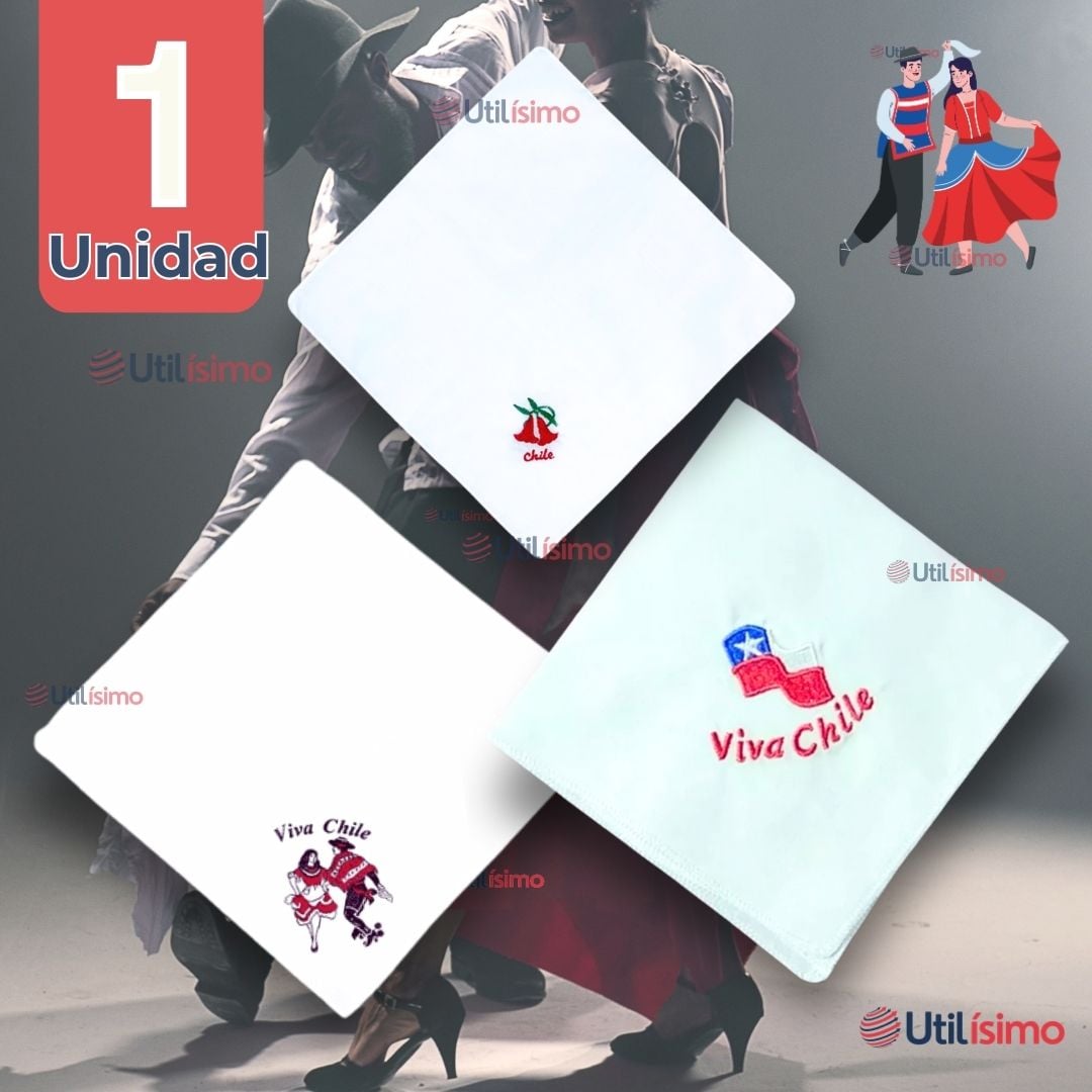 PAÑUELO BAILE CUECA 36 CM BORDADOS FIESTAS PATRIAS SURTIDOS - 1