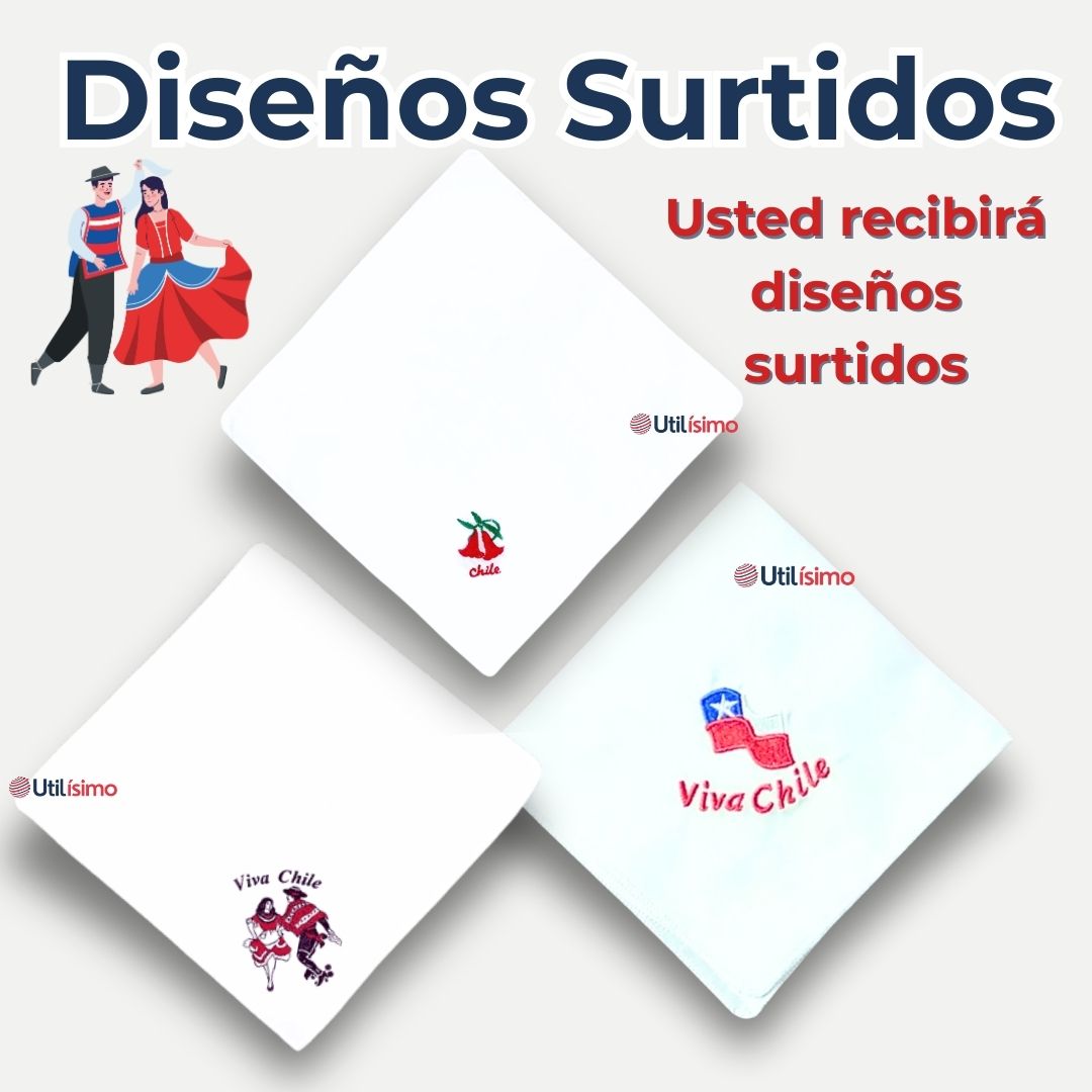 PAÑUELO BAILE CUECA 36 CM BORDADOS FIESTAS PATRIAS SURTIDOS - 2