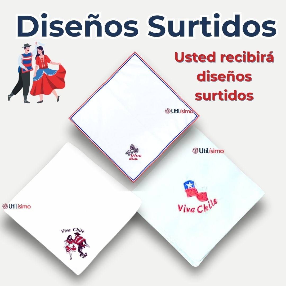 PACK 3 PAÑUELOS BAILE CUECA 45 CM BORDADOS FIESTAS PATRIAS SURTIDOS - 2