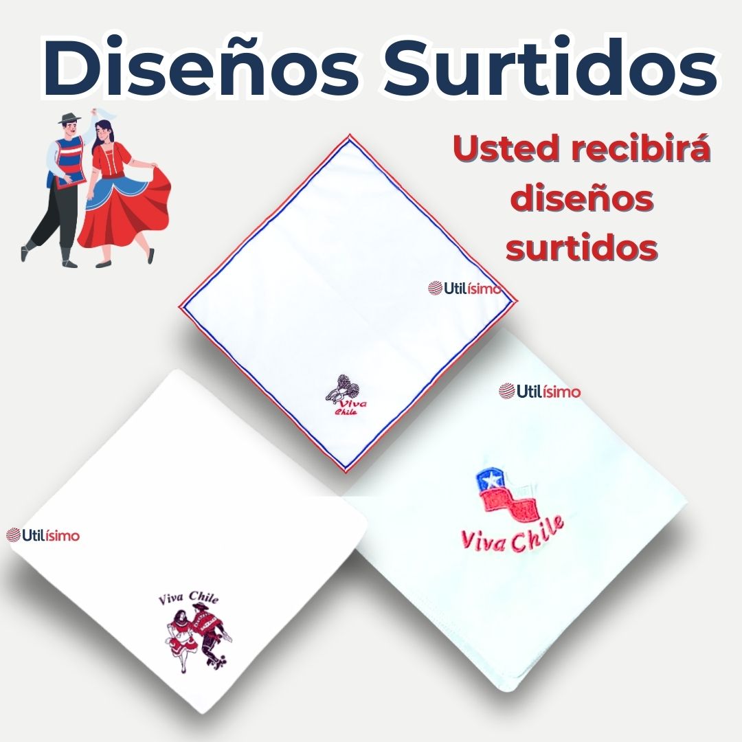 PACK 6 PAÑUELO BAILE CUECA 45 CM BORDADOS FIESTAS PATRIAS SURTIDOS - 2