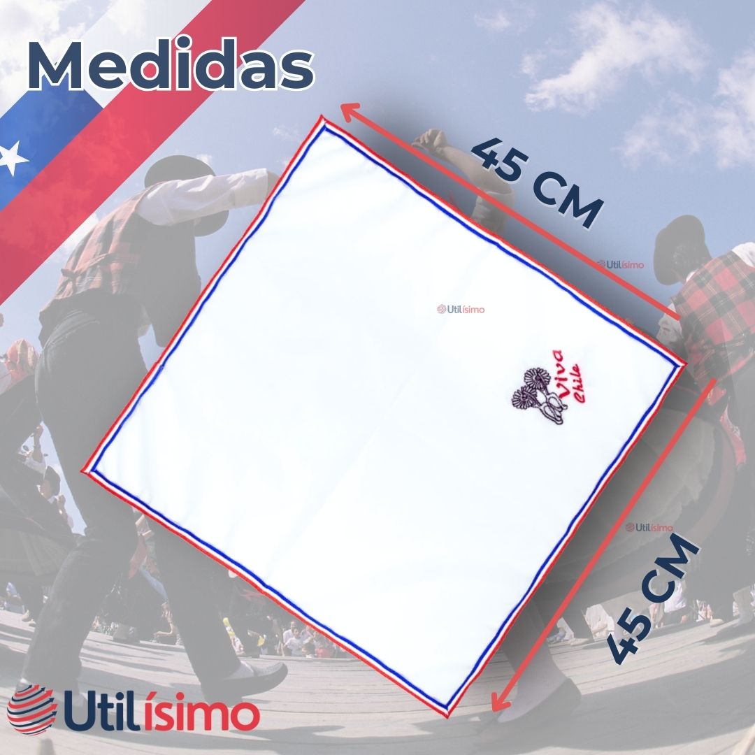 PACK 6 PAÑUELO BAILE CUECA 45 CM BORDADOS FIESTAS PATRIAS SURTIDOS - 3