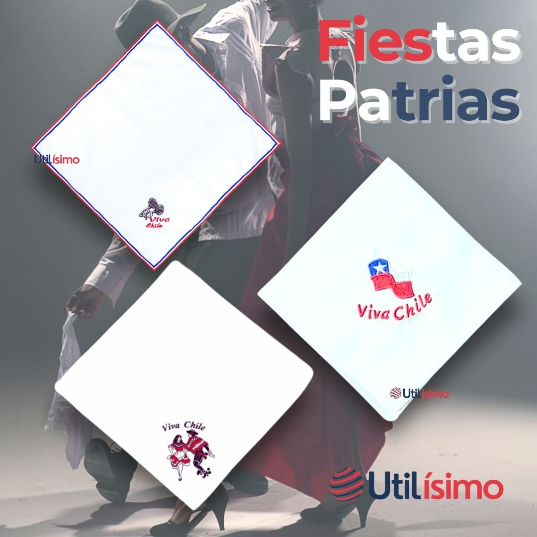PACK 6 PAÑUELO BAILE CUECA 45 CM BORDADOS FIESTAS PATRIAS SURTIDOS - 6