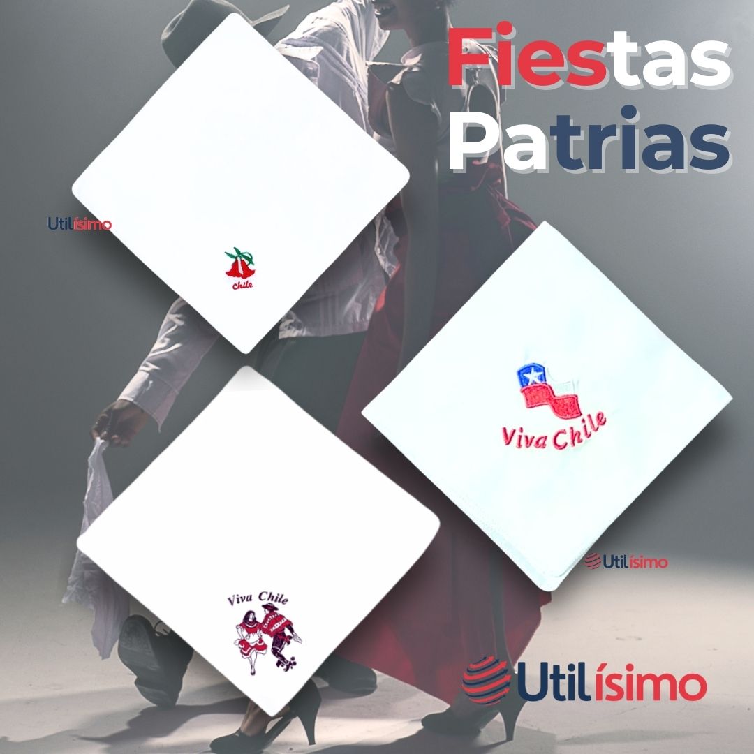 PACK 3 PAÑUELO BAILE CUECA 36CM BORDADOS FIESTAS PATRIAS SURTIDOS - 6
