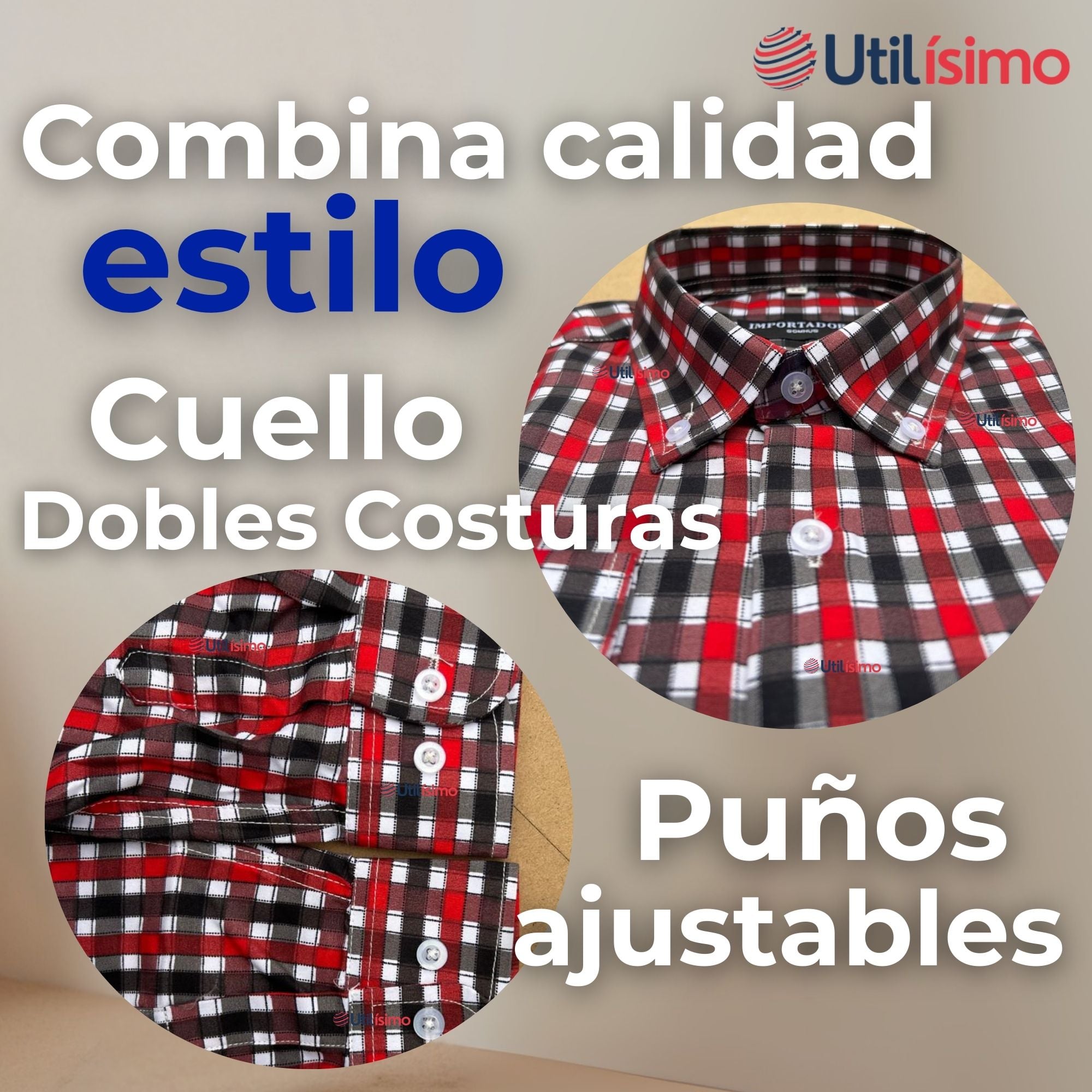 CAMISA HUASO CUADRILLE CUADRO MANGA LARGA 100% ALGODON NEGRO ROJO CASUAL - 5