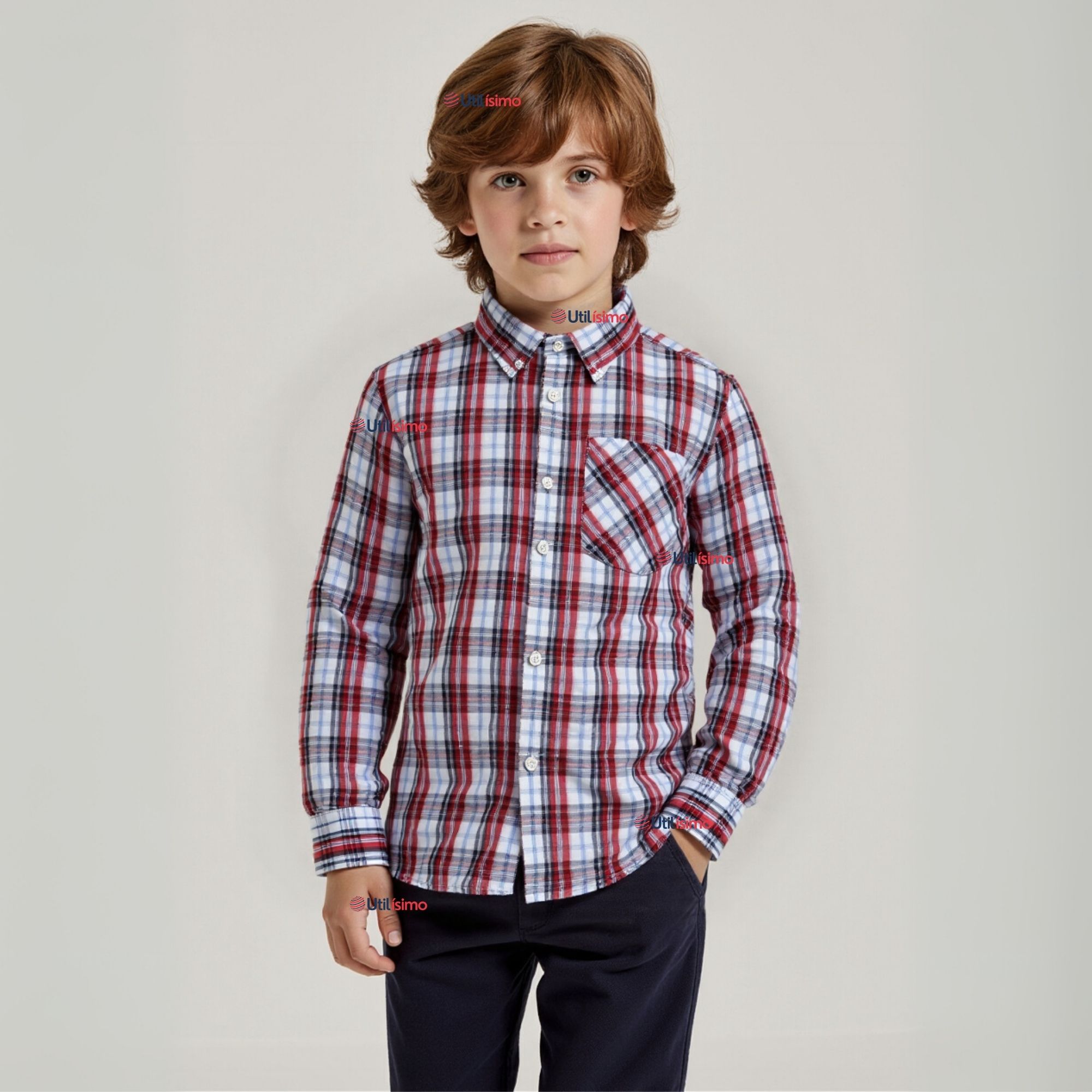CAMISA HUASO CUADRILLE  CUADRO MANGA LARGA 100% ALGODON AZUL BLANCO CASUAL - 1