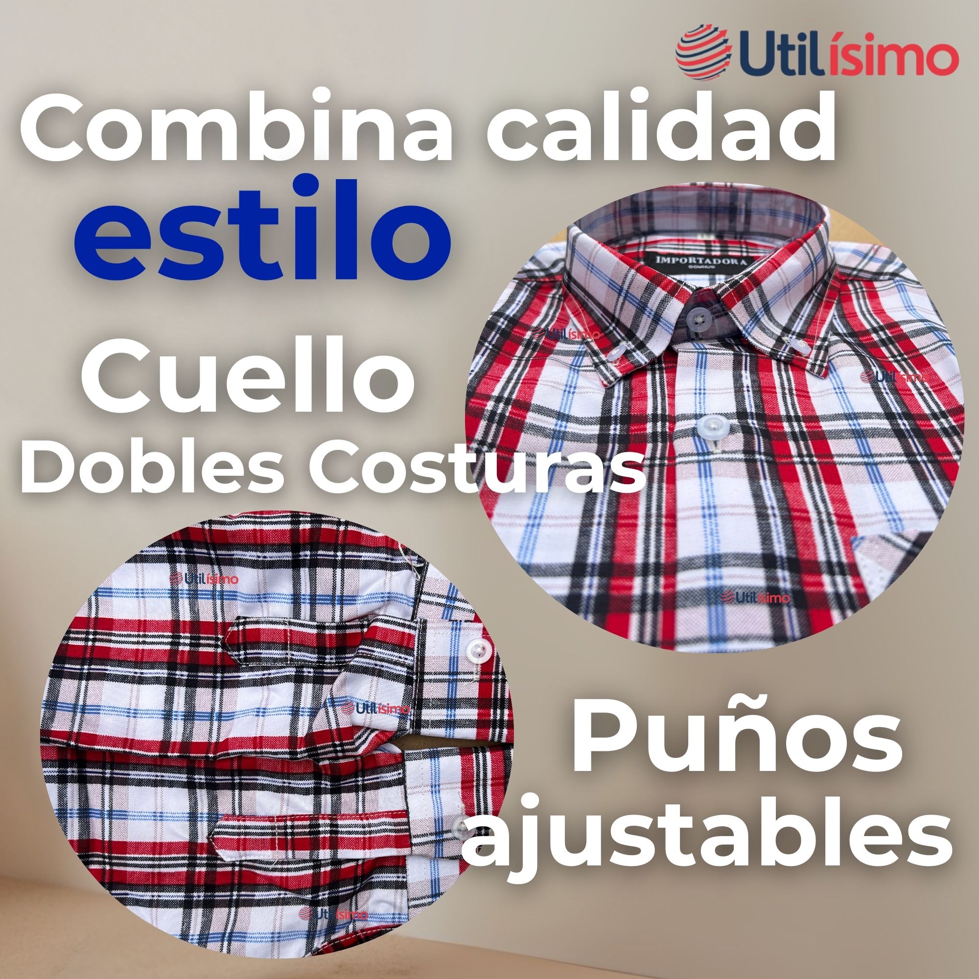 CAMISA HUASO CUADRILLE  CUADRO MANGA LARGA 100% ALGODON AZUL BLANCO CASUAL - 5
