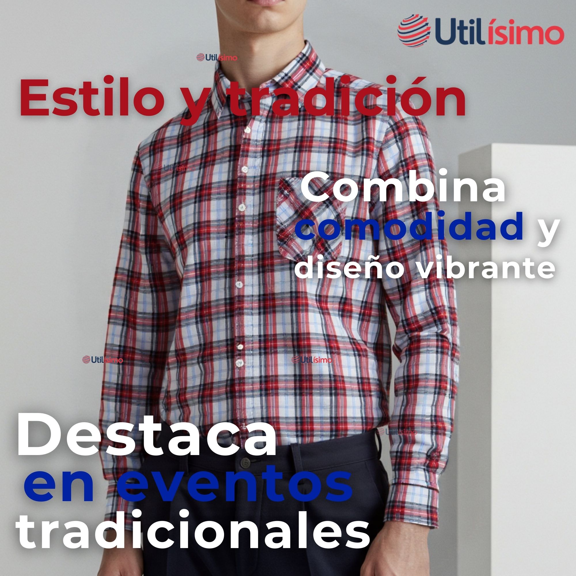 CAMISA HUASO CUADRILLE CUADRO MANGA LARGA 100% ALGODON AZUL BLANCO CASUAL - 6