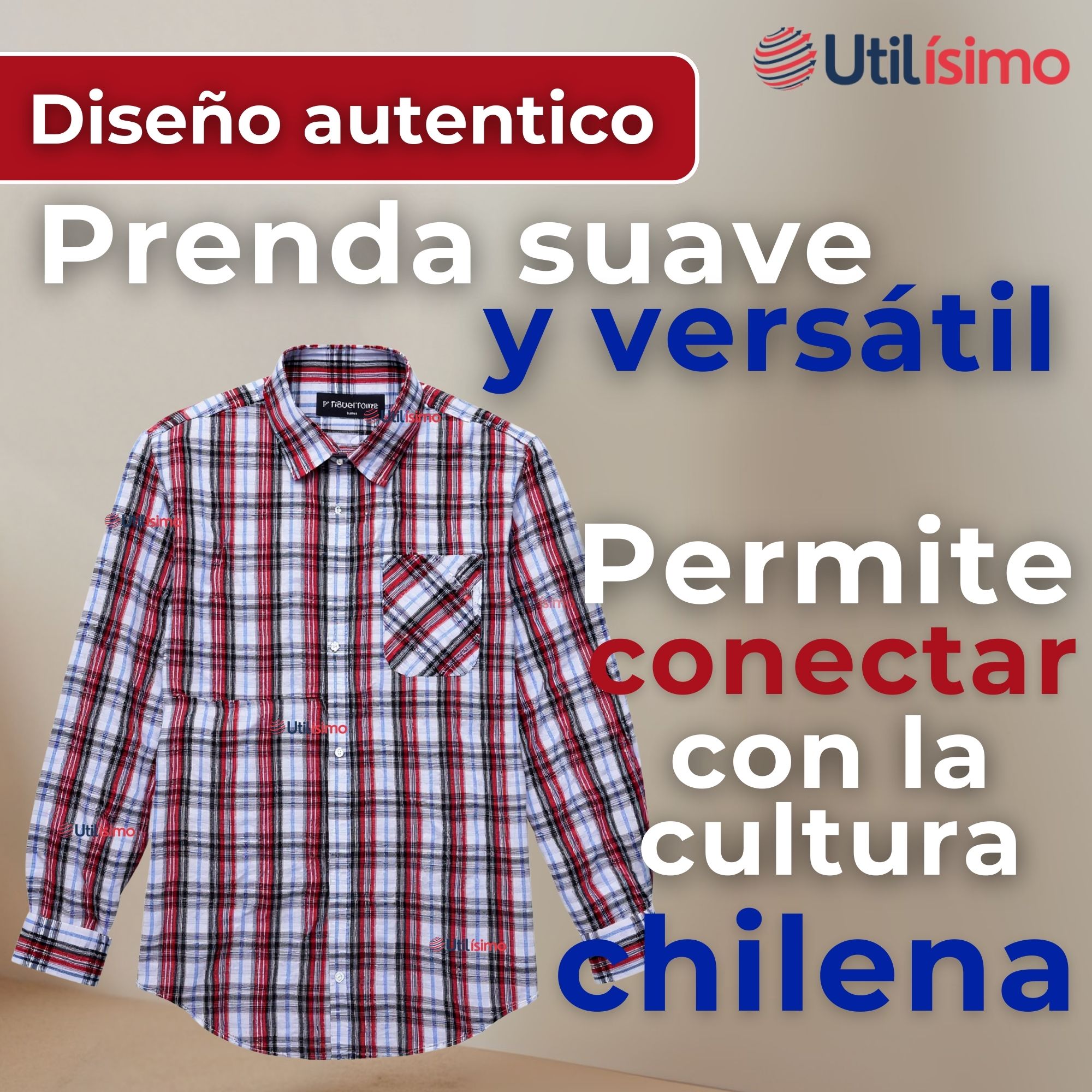 CAMISA HUASO CUADRILLE CUADRO MANGA LARGA 100% ALGODON AZUL BLANCO CASUAL - 7