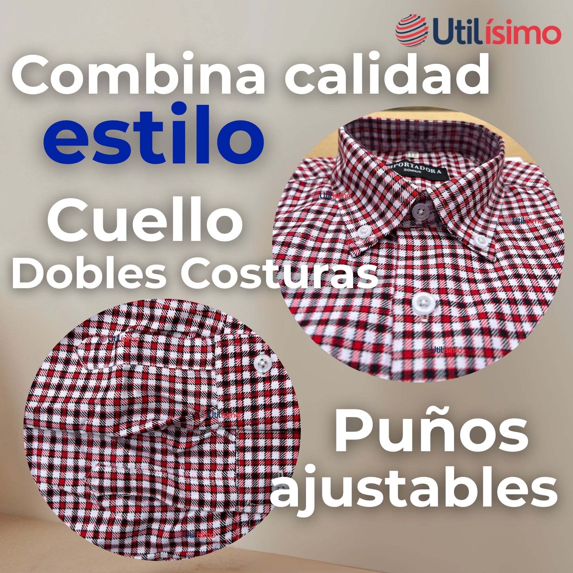 CAMISA HUASO CUADRILLE CUADRO MANGA LARGA 100% ALGODON ROJO NEGRO CASUAL - 5